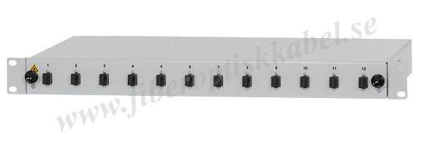Fiberoptisk 19-tums patchpanel med 12 MPO kopplingar.