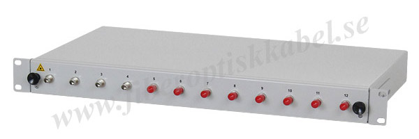Fiberoptisk 19-tums patchpanel med 12 ST single mode kopplingar.
